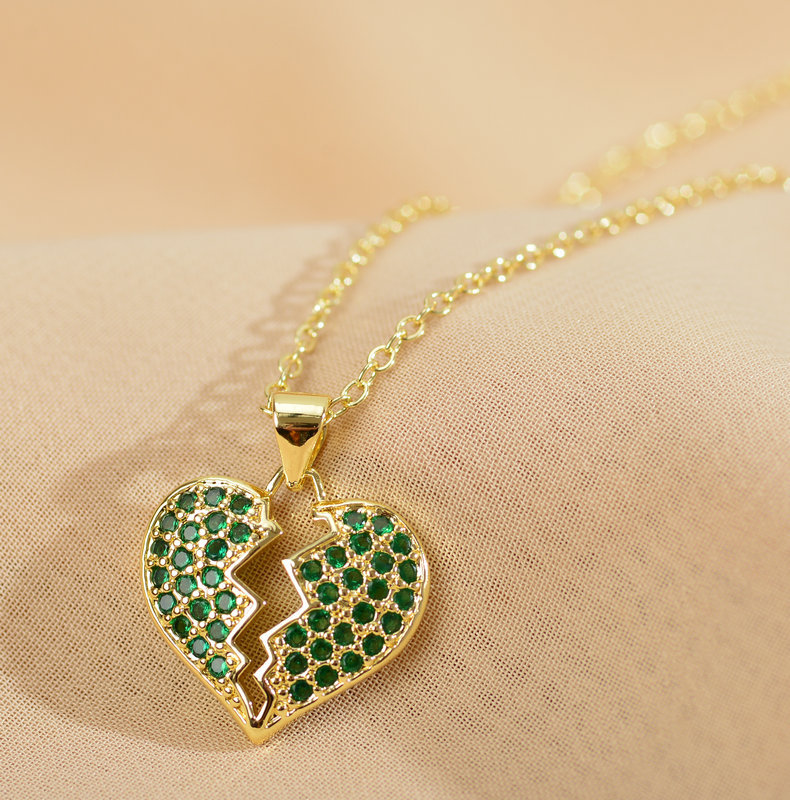 Romantic Heart Shape Copper Plating Inlay Zircon Pendant Necklace 1 Piece