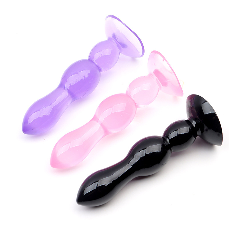 Chrysanthemum Wearable Anal Beads Plug, Suction Cup Base, TPE, Triple Bead Black — detail image 11