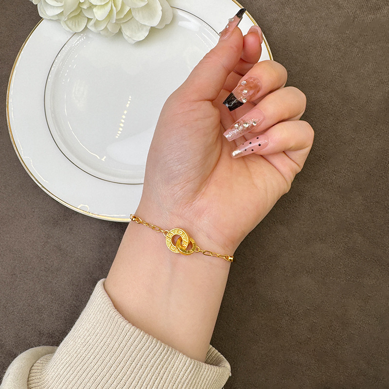 Nuevo collar de oro de arena vietnamita ligero lujoso anillo de viento entrelazado pulsera femenina de alta calidad no se desvanece joyas