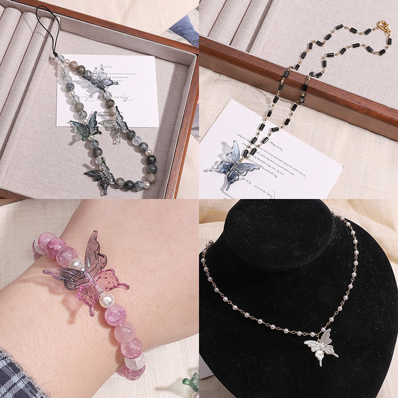 아크릴 투명 2 색 그라디언트 나비 문자열 비즈 수제 DIY 팔찌 목걸이 펜던트 소재 액세서리 도매