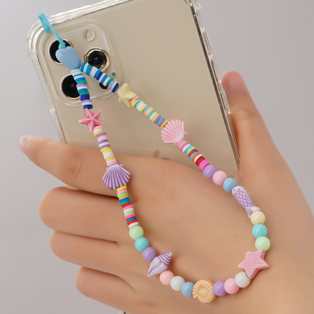 Nihaojewelry wholesale accessories shell starfish mixed color soft pottery mobile phone ropepicture1