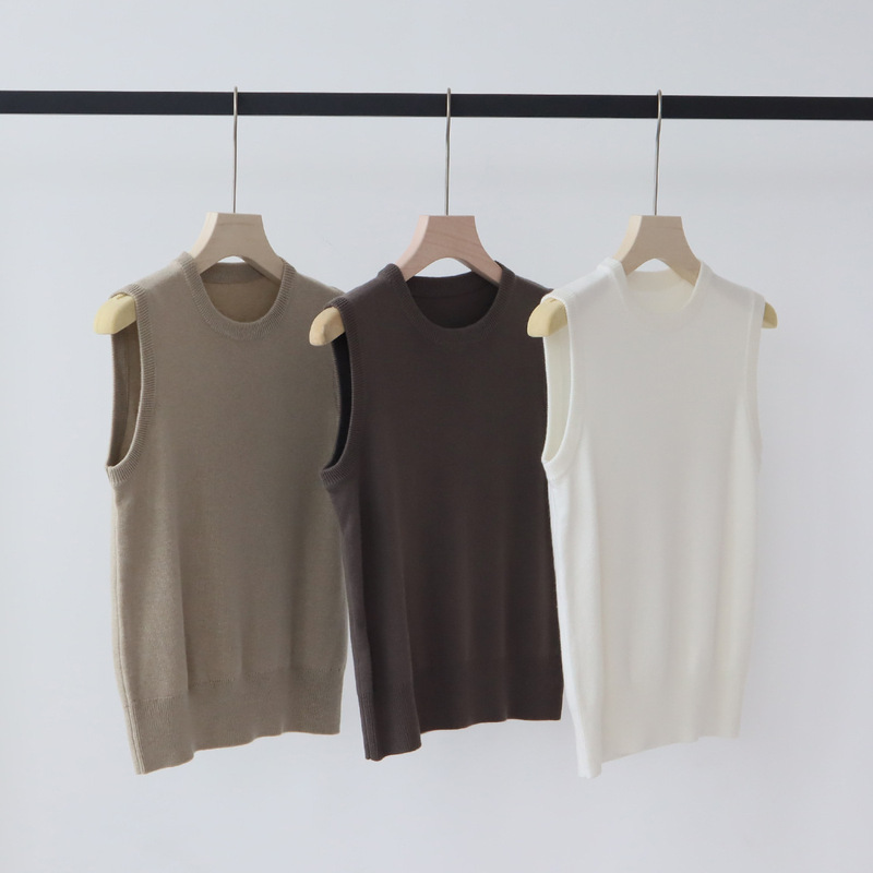 Early Autumn New Wool Blended Round Neck Vest Sleeveless Sweater Commuter Elegant Inner Top Base Shirt Women's Clothing