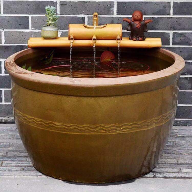 老式陶土缸宽口家用矮胖水缸发酵酒缸防霉荷花缸陶瓷兼容睡莲鱼缸