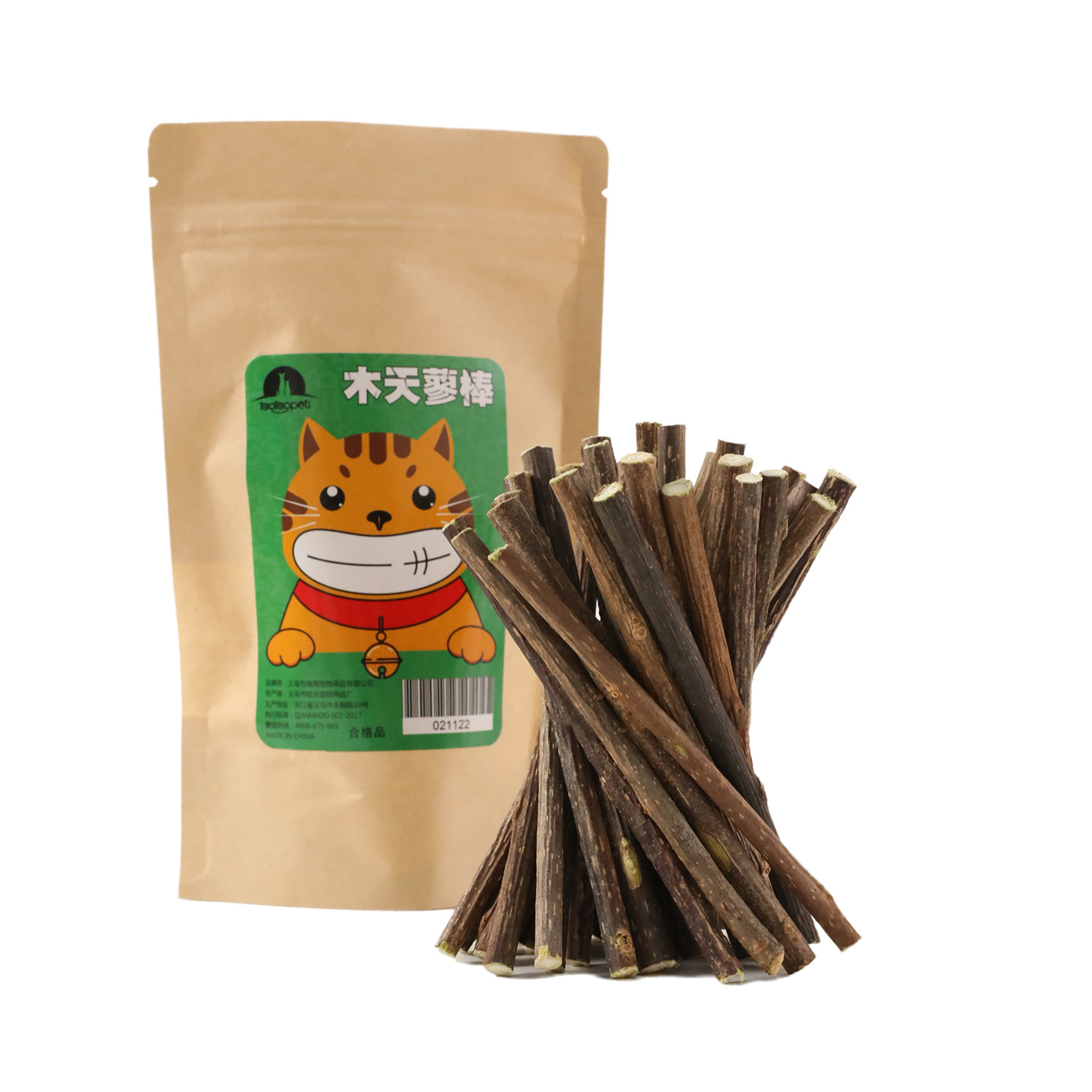 Madera natural polilla varilla de dientes para gatos ayuda a eliminar el vello para aliviar la borracha de los dientes limpios para gatos pequeños dientes de dientes para mascotas fabricantes de bocadillos al por mayor