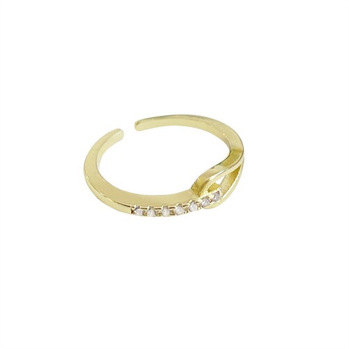 925 sterling silver plated with 14K gold temperament cross ring female Korean blogger exquisite zircon open adjustable index finger ring