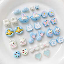 蓝色系可爱小兔子茶壶蝴蝶手机珠子diy合金手链项链串珠配件材料