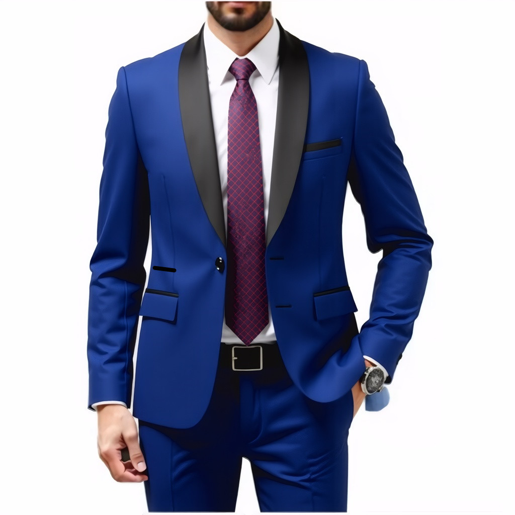 Zweiteiliges Set Grüner Fruchtkragen Bräutigam Herren Slim Fit Schwarzer Trauzeugenanzug Hochzeit Abendgarderobe_voghion.com