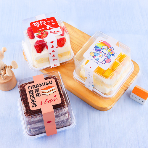 Transparent Square Cake Box for Thick Sliced Tiramisu Cake, Red Velvet Mousse Mango Box 