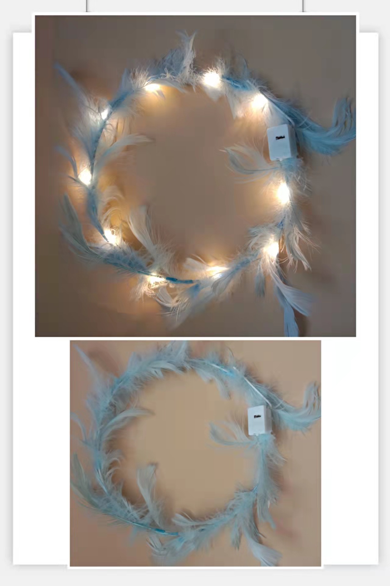 Nuevo alargado luminoso ganso pluma Garland hadas Ángel LED linterna Garland tocado Internet celebridad noche mercado al por mayor