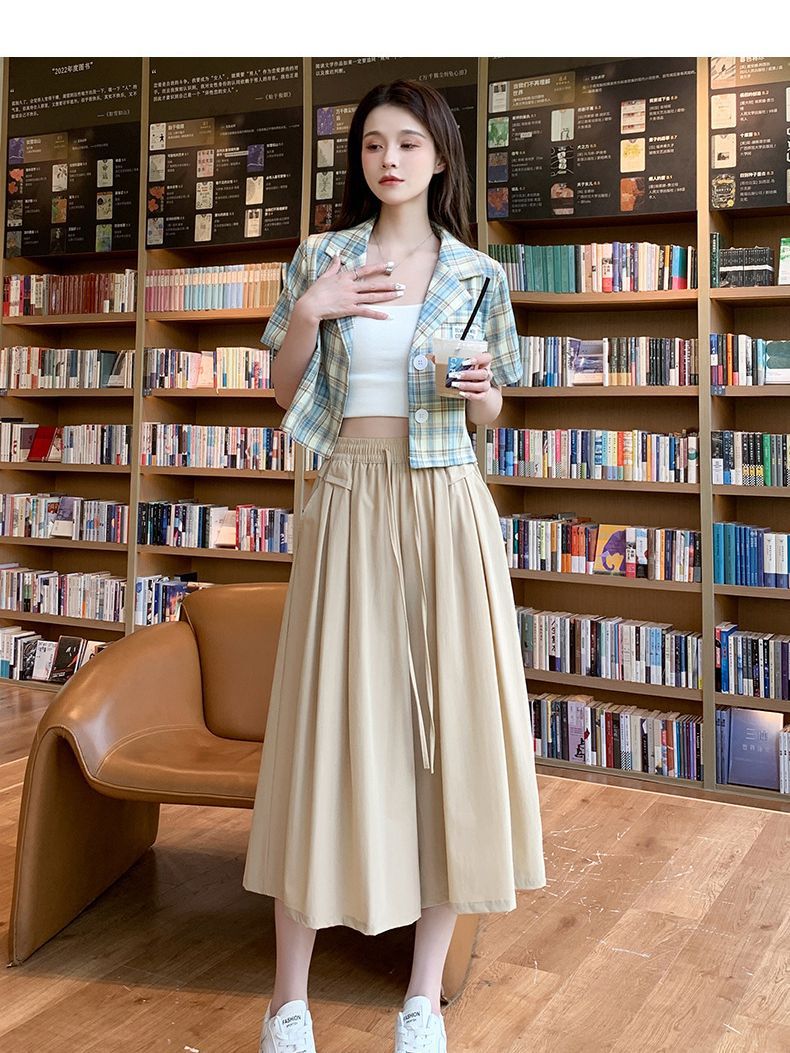 Yamamoto Half-Culottes Women's Summer New High Waist Wide Leg Loose Dose Slim Look Thin Casual Half-length A- line Pants