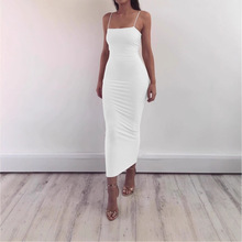 现货欧美新款女装性感吊带气质长裙露背修身连衣裙夏季裙子