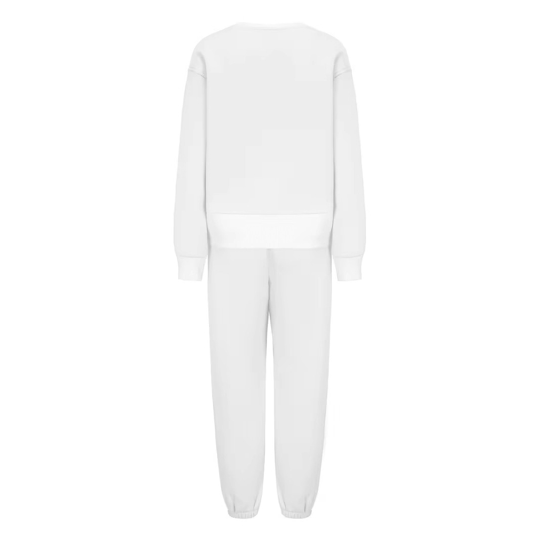 Women's Fleece Lined Two Piece Set Autumn Winter Casual Round Neck Trendy Print European American Style_voghion.com