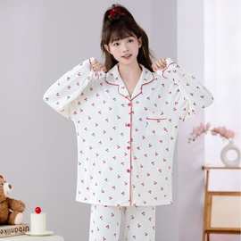 外单跨境批发新款睡衣女士春秋季开衫长袖长裤翻领印花家居服套装