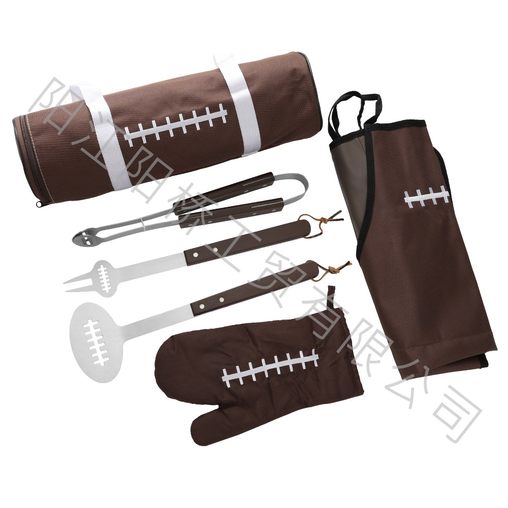 Ventas transfronterizas de rugby de acero inoxidable conjunto de parrilla de madera mango al aire libre herramientas de barbacoa bolsa de tela conjunto de combinación