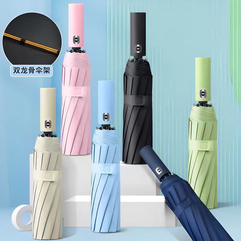 24 hueso reforzado paraguas solares paraguas plegables de doble quilla totalmente automática con vinilo paraguas ultravioleta