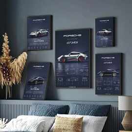 德国豪华跑车GT3 RS黑白海报厂家批发来图打印油画布跨境电商虾皮