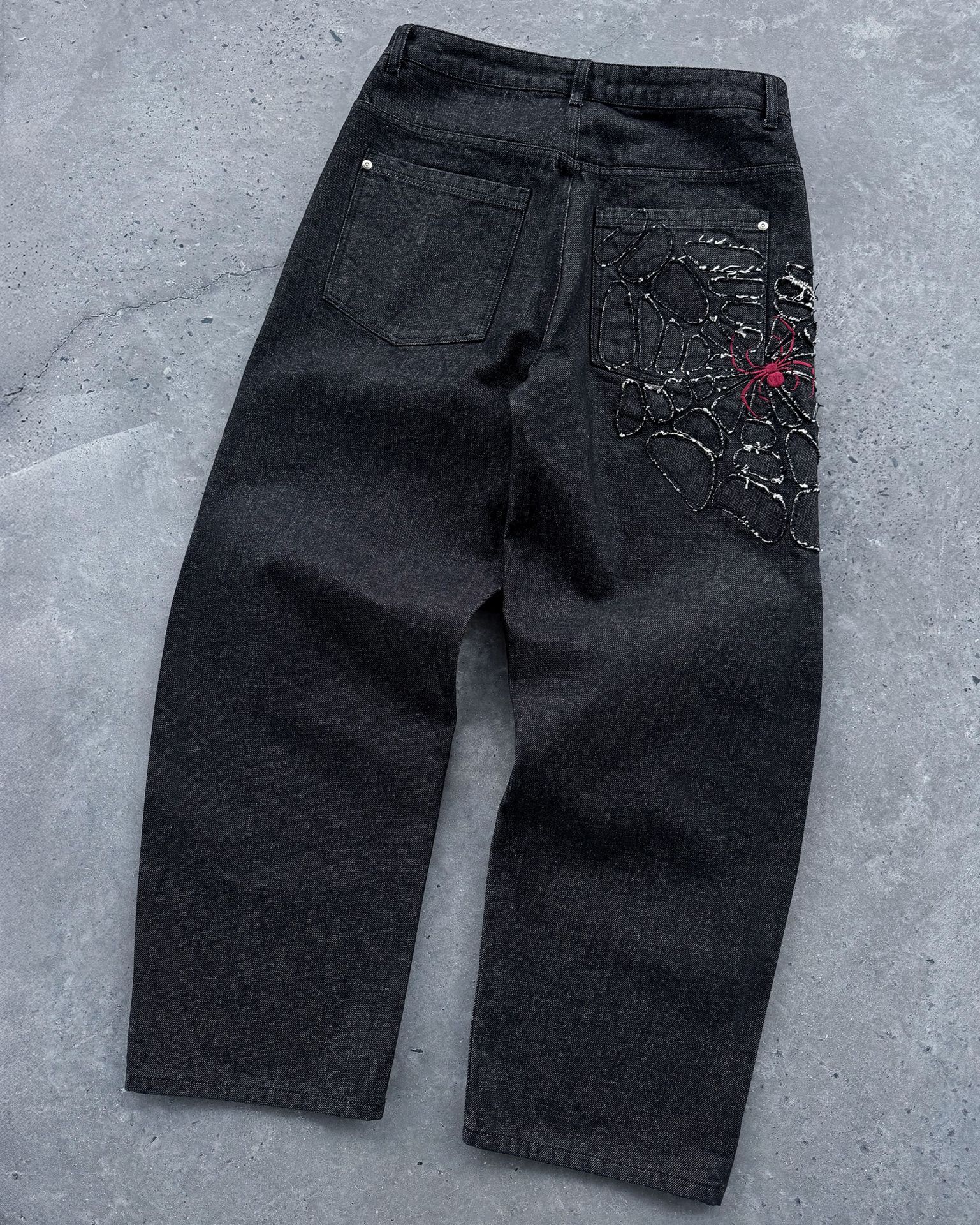 Derschutze Jeans Straight Spider Embroidery Black