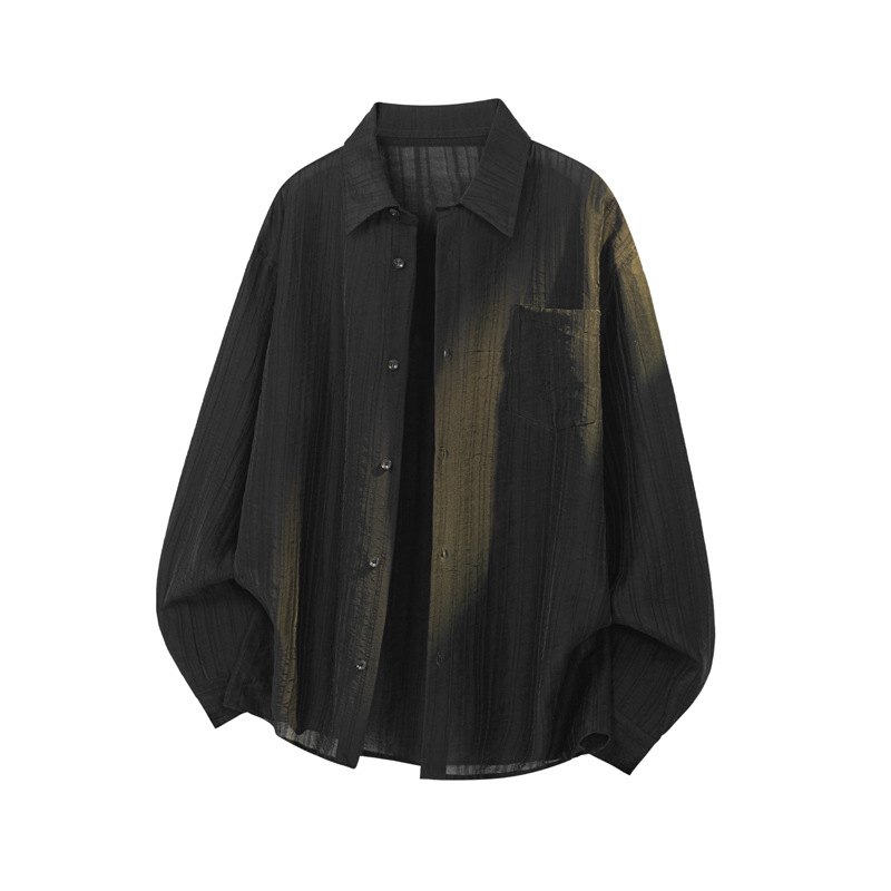Hong Kong-style Retro Textured Thin Shirt, 2026 Spring New Model, Large Size, Solid Color, Collared, Long-sleeved,_voghion.com