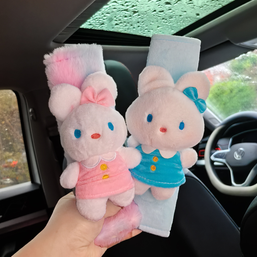 Car Seat Belt Shoulder Cover Cute Rabbit Doll Stuffed Car Creative Cartoon Car Interior Decoration Neutral Style