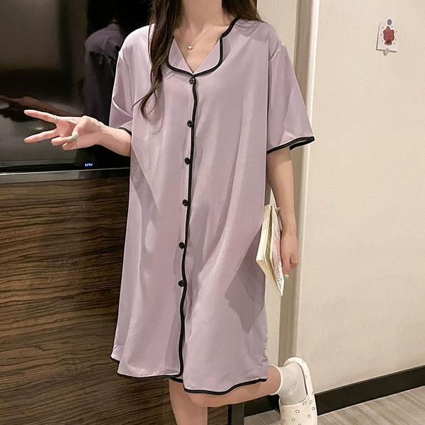 Wavy short-sleeved skirt #purple