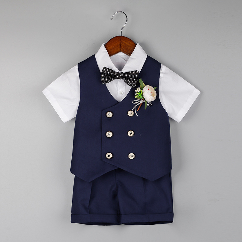 Children's Suit New Spring and Summer Short-sleeved Vest Set Boy's Flower Dress Children's Baby's Birthday Banquet Dress