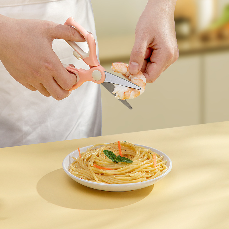 Home stainless steel scissors baby scissors portable vegetable meat children food small scissors penguin complementary food scissors with lock