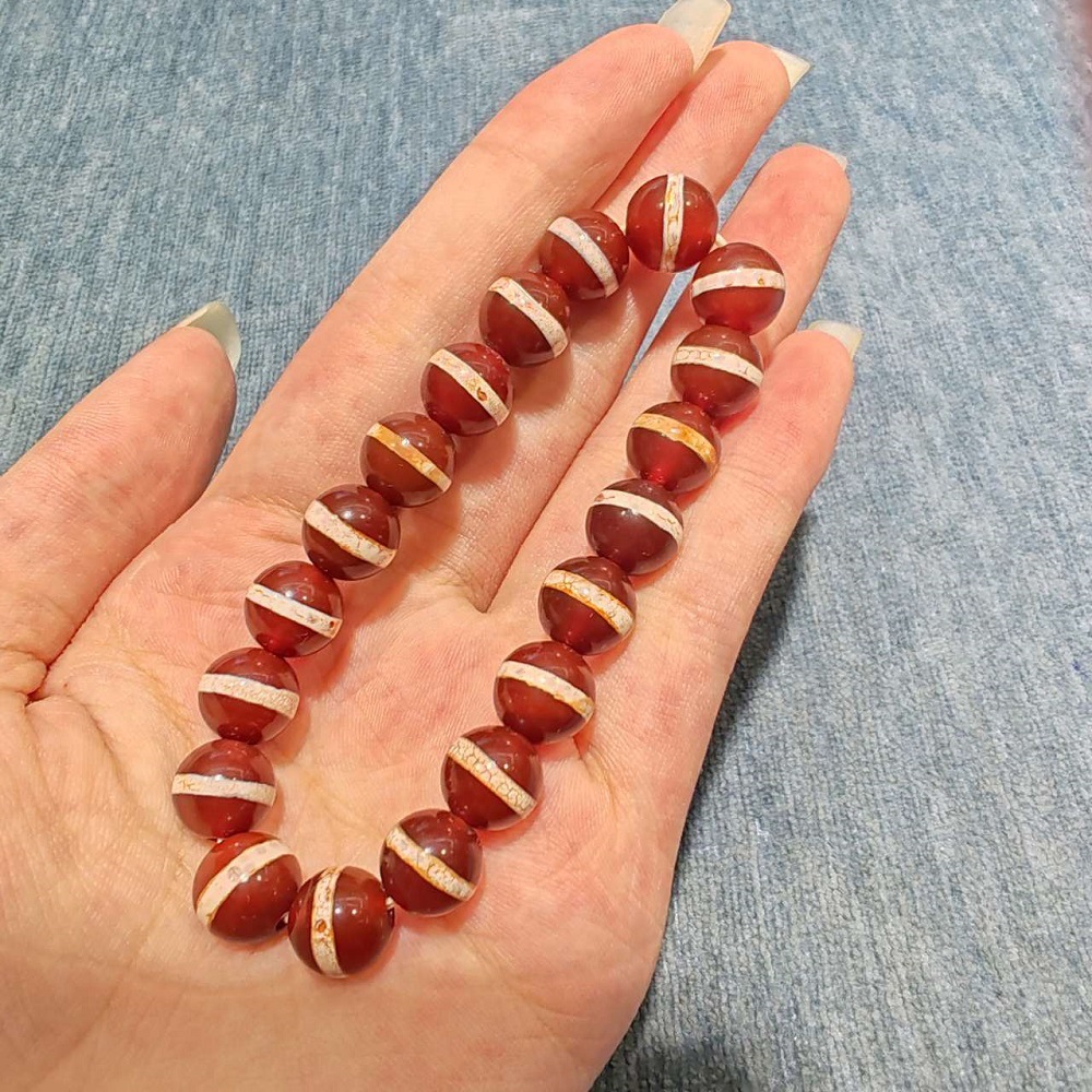 西藏民族风手链天然红玛瑙古典一线药师天珠男女diy高档手串