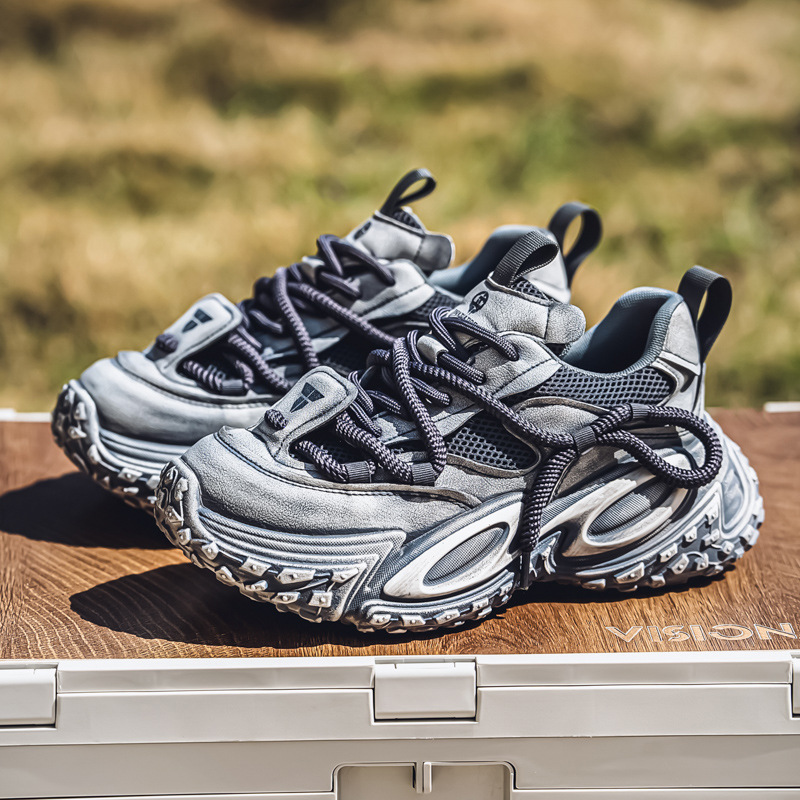 Estación europea zapatos de hombre de cuatro estaciones, malla de primavera, zapatos deportivos casuales transpirables, zapatos de fondo grueso para estudiantes de todo fósforo