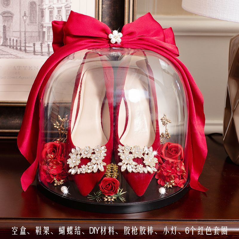套圈婚鞋盒带锁接亲游戏道具diy材料包藏婚鞋盒子水晶铃铛婚鞋盒|undefined