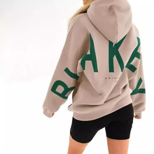 2024秋冬新款亚马逊跨境欧美时尚印花加厚百搭长袖宽松连帽卫衣女