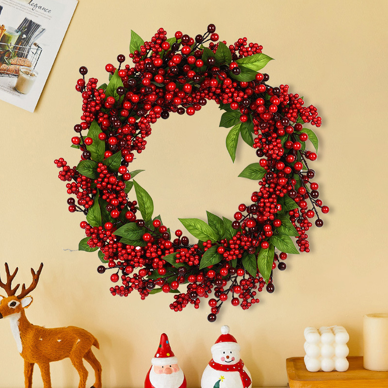 Decoraciones de Navidad guirnaldas colgando puertas pinos golden curry bolas de frutas rojas de vid tejiendo anillo de vid colgando pared ventanas colgantes arcos