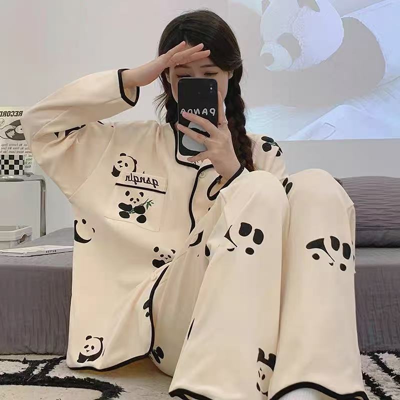 2025 pijama de perro de jade Gui primavera y otoño para mujeres manga larga dibujos animados adorables estudiantes adolescentes gran tamaño gordo mm ropa de hogar