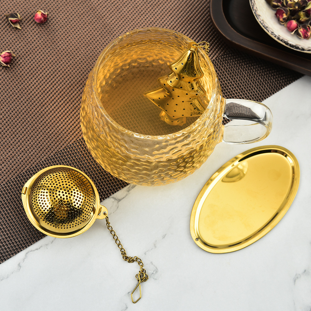Gold Chain Tea Ball 304 Stainless Steel Creative Chain Tea Filter Tea Leaf Strainer Wedding Gift Office Tea Brewer