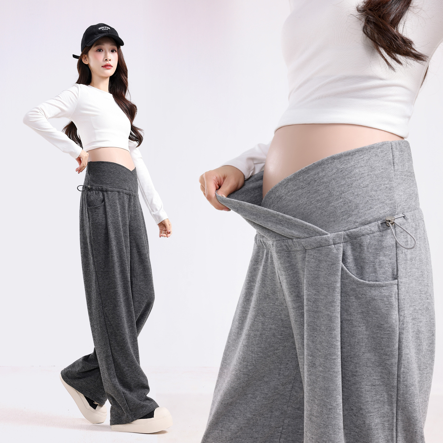 Maternity Pants That Don'T Squeeze the Belly, Suitable for Spring and Autumn, Wide-Leg, Low-Waist, 2025 New Casual Long Pants with Fleece