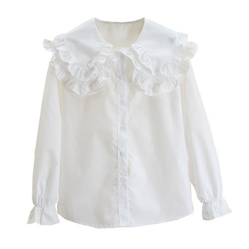 Girls 'spring and autumn shirts, new Korean style long-sleeved white shirts, children's double-layer doll collar, base matching top