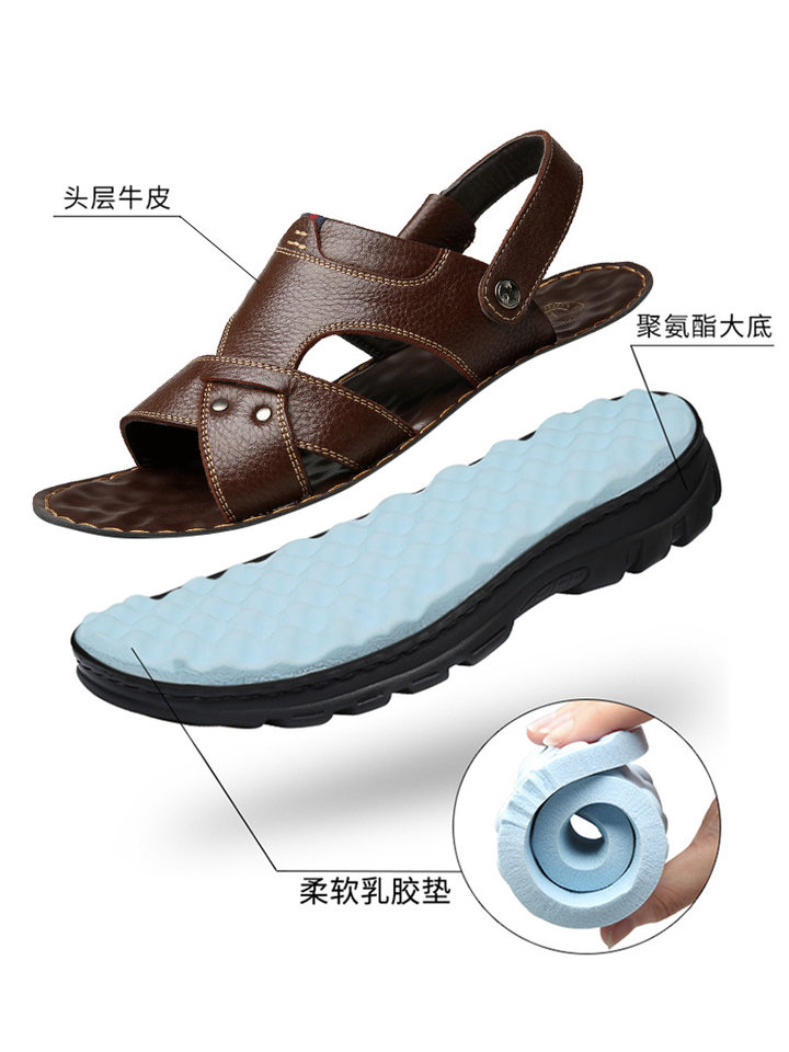 Dép sandal nam da bò thật hở ngón đế mềm chống trượt kiểu mới mùa hè — 10321-J màu nâu, 10321-J màu đen chi tiết 3