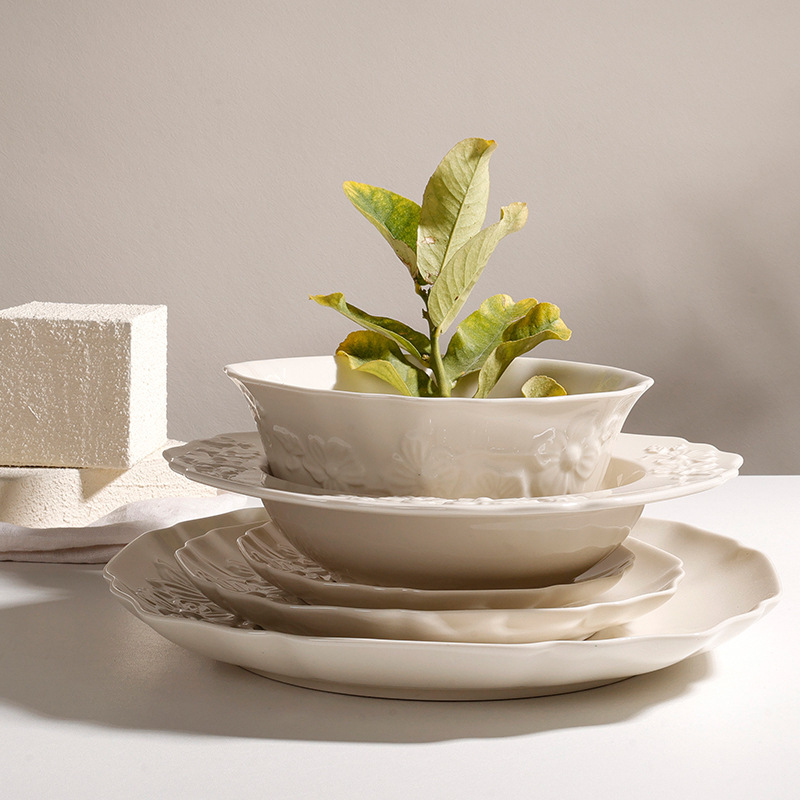 Factory Direct Sales French Ceramic Bowls and Plates for Home Use, High-Looking Rice Bowls, Dinner Plates, Pasta Bowls, Bread Plates, Dishes, Tableware Sets