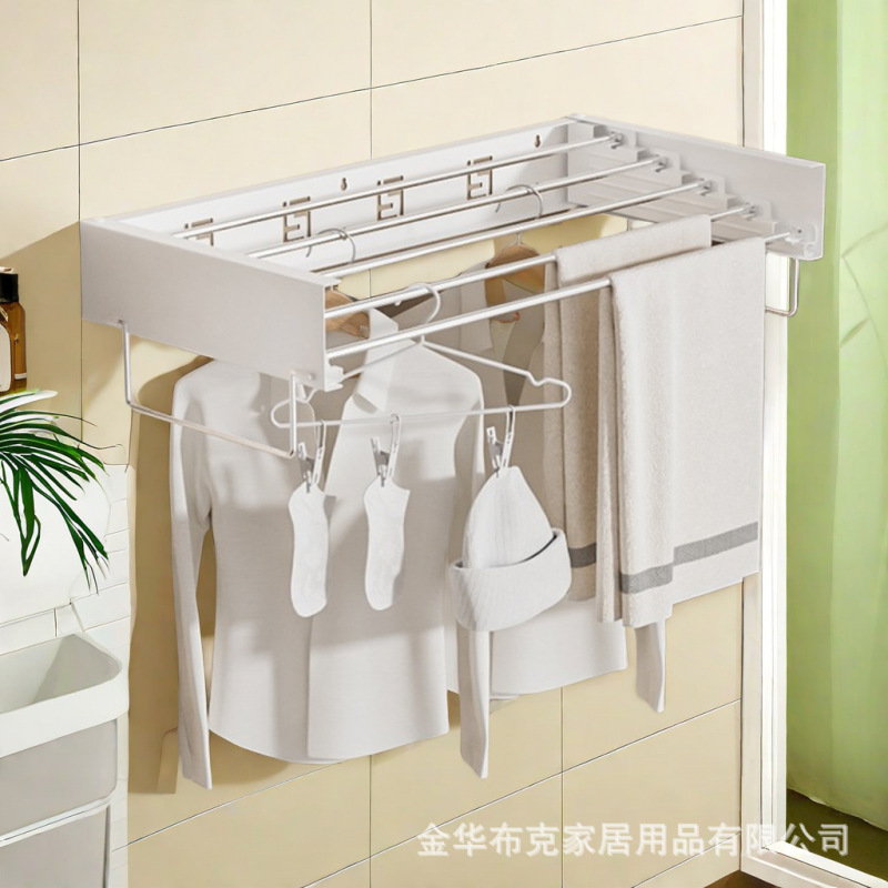 国境を越えたバルコニー折り畳みハンガー室内壁掛けトイレ隠しタオルラック防風見えないハンガー収納ラック|undefined