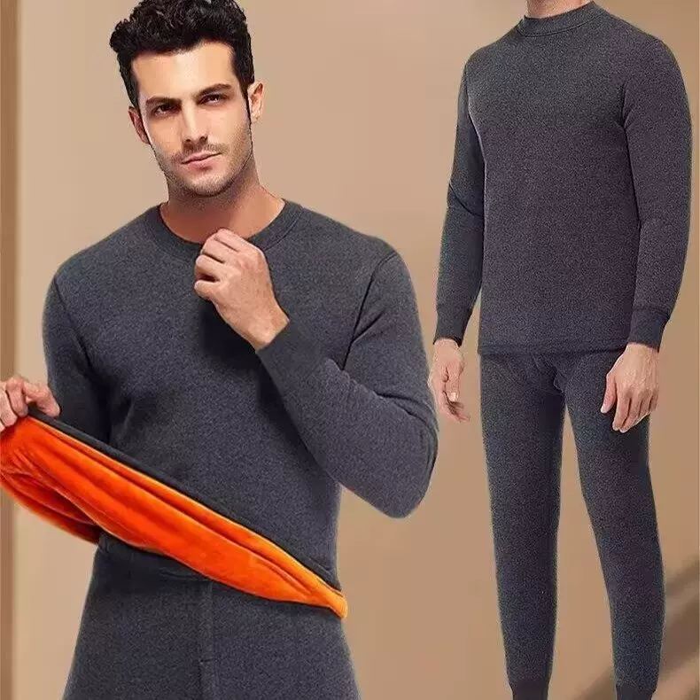 跨境外贸秋衣秋裤防寒套装男黄金绒保暖加绒加厚长袖T恤长裤套装