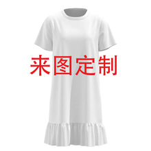 女童荷叶边裙子3D数码印花休闲舒适圆领短袖连衣裙外贸童装来图定