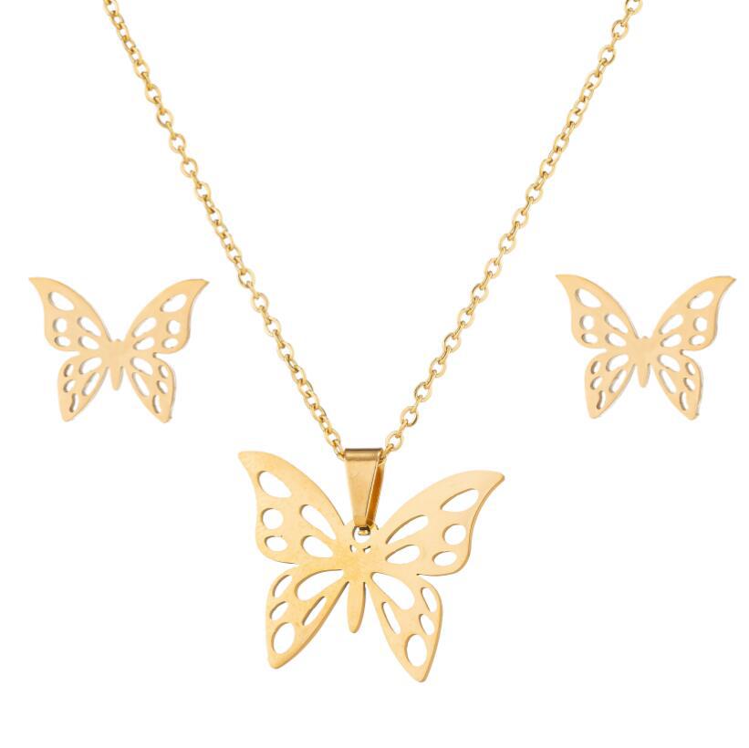 Daily Occasion PVD Coated Real Gold Plated Animal Star Heart Shape Stainless Steel Titanium Steel Fashion Waterproof Non Tarnish Jewelry Set