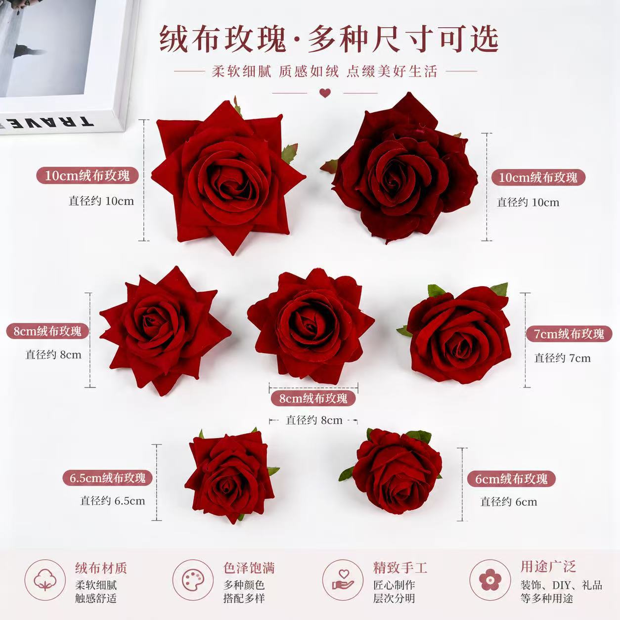 Rosa de Terciopelo Artificial de Seda Alta Simulación para Escenas de Bodas y Arcos