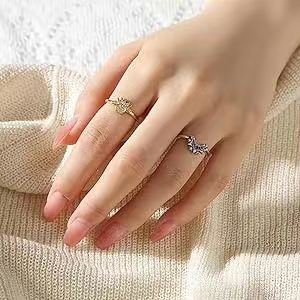Cross-border S925 Pure Silver Ring Design, Moon and Sun Overlapping Stackable Women's Diamond Studded Amazon Silver Ring