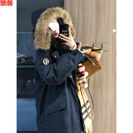 Y9Z长款工装棉服女2025冬季新款学院风小个子派克服宽松加厚棉衣