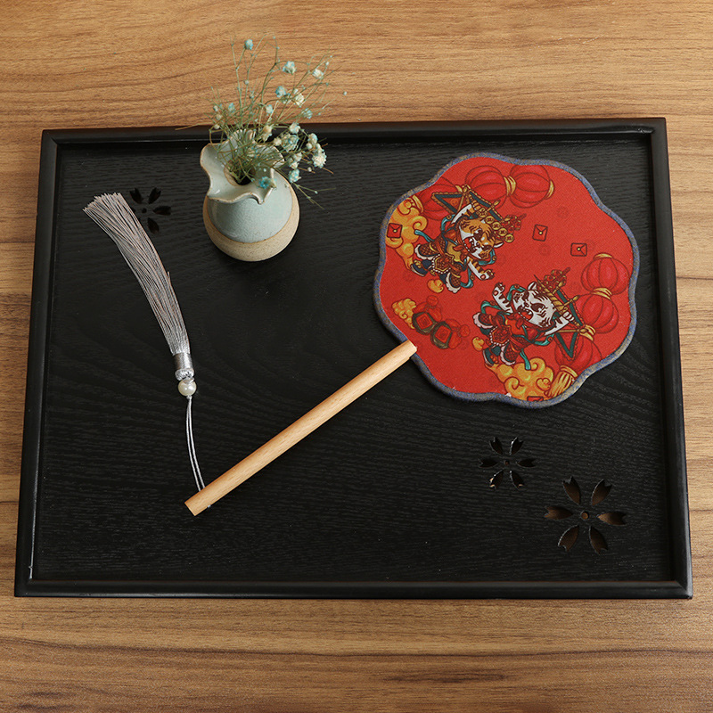 Translúcido moda nacional de los niños de ventilador redondo ventilador de la danza al por mayor mango de madera de una sola cara ventilador de la boda dibujos animados ventilador de publicidad fábrica