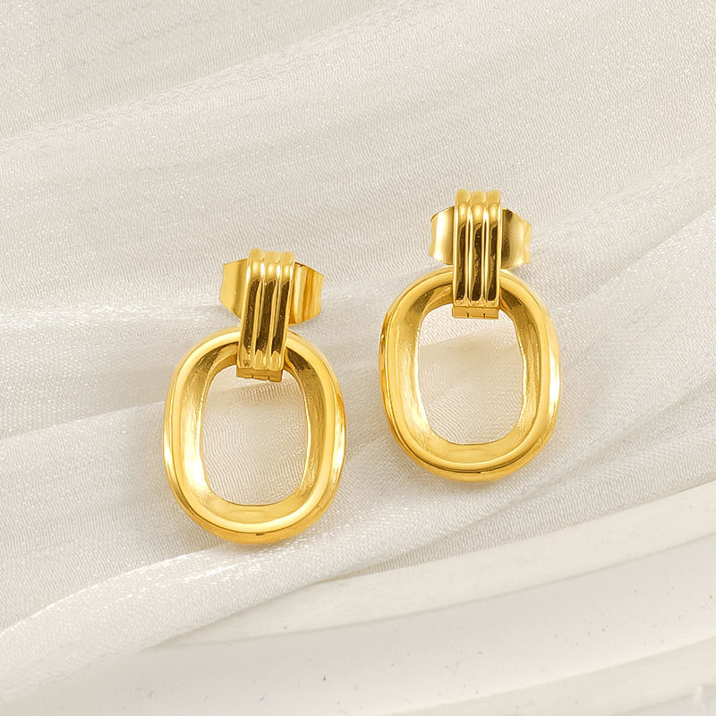 Pendientes geométricos ovalados de moda de acero inoxidable transfronterizo mujeres estilo INS europeo y americano tendencia de personalidad pendientes de sentido avanzado mujeres