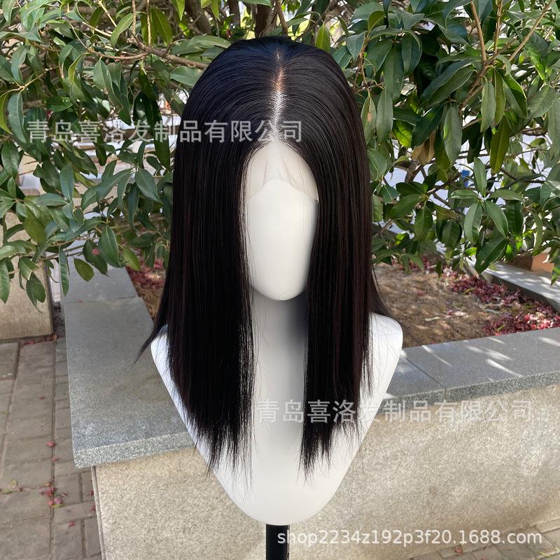 Foreign Trade Export 13X6 Lace Front Wig, Black-Brown Shawl Hair, Free Parting, Collarbone Length, Natural Hairline, High Temperature Resistant