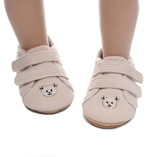 Spring Embroidered Bear Baby Shoes Double Velcro Striped Children's Shoes Toddler Shoes Factory Direct Sale One Piece