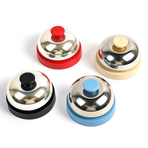 Metal quiz buzzer with handheld bell for mic-snatching, pet-training summoning, and manual service-call devices