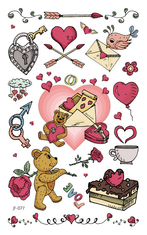 Nuevo Amazon impermeable brillo lindo Día de San Valentín tatuaje pegatinas niños oso vacaciones regalo tatuaje pegatinas